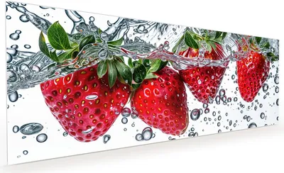Produktbild von Küchenrückwand Spritzschutz Glas mit Motiv Erdbeeren im Wasser 40 x 40 cm
