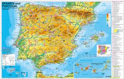 Produktbild von Spanien und Portugal physisch mit UNESCO Welterbestätten und Nationalparks