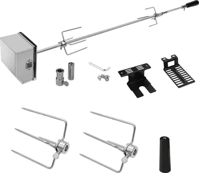 Obrázok produktu pre TolleTour sada grilovacích špízov z nehrdzavejúcej ocele 107 cm vrátane 2x ihiel na mäso a motora z nehrdzavejúcej ocele 220V - 240V elektrický rotačný špíz otisserie