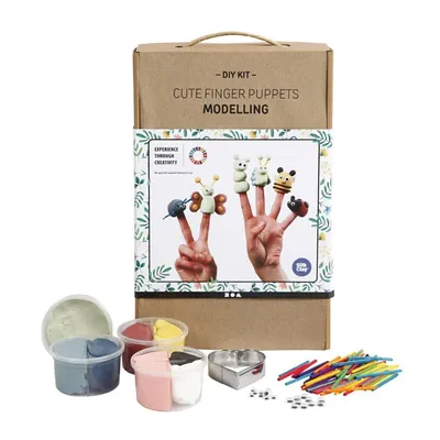 Image de Kit de bricolage marionnettes à doigts en Silk Clay, dès 4 ans, matériel et instructions inclus
