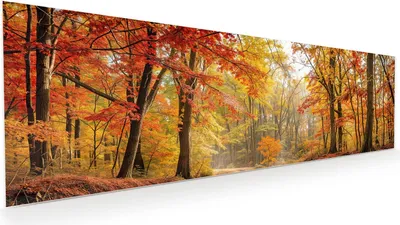 Produktbild von Glasbild 120x40cm in XXL für Wohnzimmer, Schlafzimmer Motiv Herbstwald am See