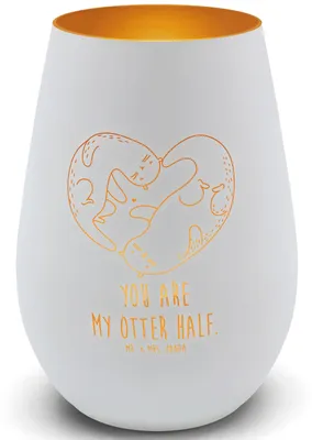 Produktbild von Mr. & Mrs. Panda Windlicht Glas Otter Herz - Weiß - Geschenk, Outdoor, Laterne, deko licht, Teelichthalter, Hochzeitstag, Liebe, Kerzenhalter