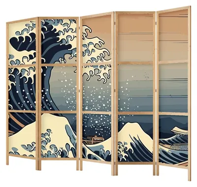 Produktbild von framed concept - Paravent Raumteiler aus Holz 225x172 cm, 5-teilig, einseitig, im orientalischen Stil