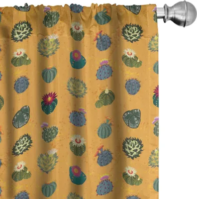 Image de ABAKUHAUS Rideaux, voilages, motifs botaniques estivaux et joyeux, fleurs exotiques, cactus, motif répétitif, 2 pièces 75 x 245 cm, souci et multicolore
