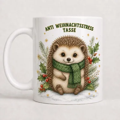 Produktbild von Anti Weihnachtsstress Tasse Weihnachten – Tiere Aquarell - Igel