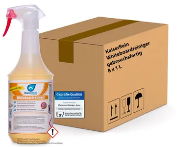 Produktbild von KaiserRein  Whiteboard Reiniger Spray 8 x 1L (Karton) vielseitig verwendbar für Kunststoffoberflächen I Whiteboardreiniger gegen permanent Stifte I Tafelreiniger