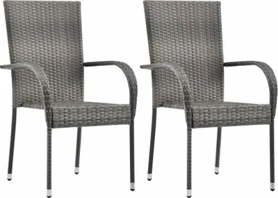 Produktbild von vidaXL Gartenstühle Stapelbar 2 Stk. Grau Poly Rattan