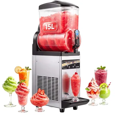 Produktbild von VEVOR Gewerblicher Gefrorener Getränkemacher, 15Lx3 Dreifachtank Slushy Maschine, 180 Tassen Edelstahl Margarita Smoothie Gefrorener Getränkemacher, Slushie Maker für Hauspartys Restaurants Cafés Bars, Einzelzylinder, 1x15 L