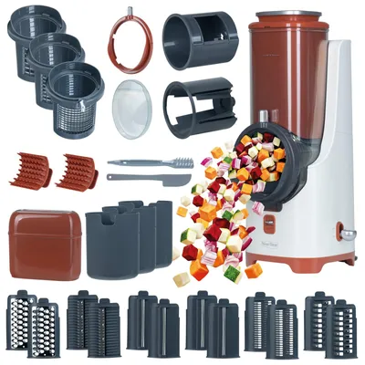 Produktbild von Genius Nicer Dicer Electro PRO Set 32-tlg., terracotta, Gemüseschneider elektrisch mit 9 Einsätzen, zum Reiben, Hobeln, Würfeln & Schneiden