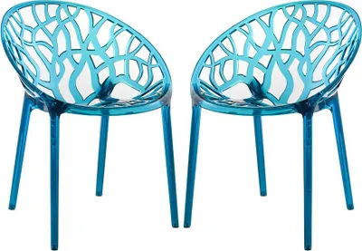 Image de Lot de 2 chaises transparentes en polycarbonate de haute qualité, design élégant et inspiré de la nature, moderne, robuste et léger, parfait pour la cuisine, la salle à manger, le bar et le restaurant - ELETTRA - Bleu clair