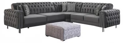 Produktbild von Ecksofa L-Form Eckcouch Sofa Couch Schlafsofa Chesterfield Metall Grau