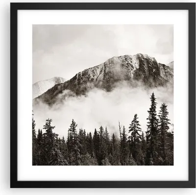 Produktbild von Gerahmtes Poster - Schwarzer Rahmen - Nebel Berg Wald - 40x40 cm - Wand Bild - Wanddeko - Wandbilder - Kunstposter - Wandposter - Bilderrahmen - Bilder - Kunstdruck - Wanddekoration - P2BAC40x40-4936