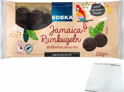 Produktbild von Edeka Jamaica-Rumkugeln mit 4 % echtem Jamaica-Rum ohne Einsatz von Aromen (250g Packung)  + usy Block