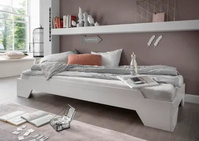 Produktbild von Stapelbett 90x200cm 'Pisa' Buche massiv weiß lackiert