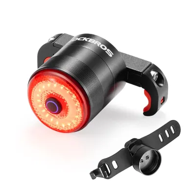 Obrázok produktu pre ROCKBROS Inteligentné zadné svetlo s brzdovým/vibračným/svetelným senzorom, 5 režimov, dobíjateľné cez USB, pre MTB/cestné bicykle/gravel