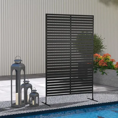 Produktbild von Sichtschutz Metall Lamellendesign, Raumteiler Outdoor, Rankgitter Stahl, Schwarz | 122 x 45 x 198 cm | 19,5 kg | wetterfest