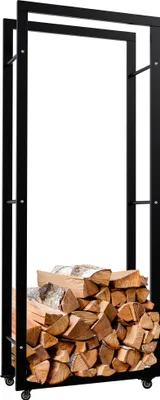 Obrázek produktu pro Dřevěný stojan Keri s kolečky 25x60x150, černý kov