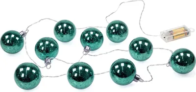 Produktbild von LED Lichterkette mit 10 beleuchteten Weihnachtskugeln aus Glas mit Muster, Gesamtlänge ca. 180 cm (türkis)
