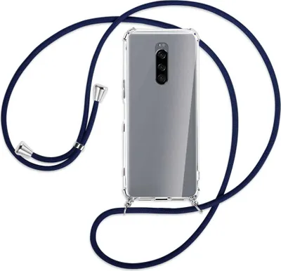 Produktbild von Handykette Backcover-Schutzhülle mit Band (Metall silberfarben) für Sony Xperia 1 - dunkelblau