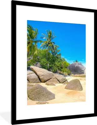 Produktbild von MuchoWow® Gerahmtes Poster Strand - Tropen - Meer - Pflanzen 60x80 cm - Poster mit Schwarzem Bilderrahmen Wandposter Rahmen Foto Bilder - Wohnzimmer - Dekorationen - Prämie