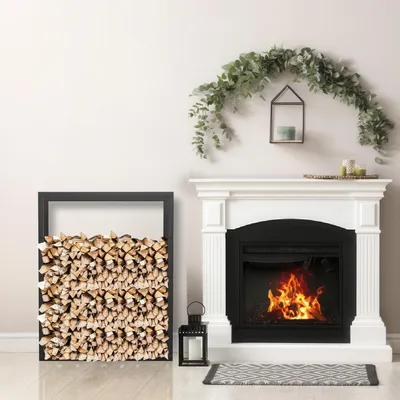 Immagine prodotto di Jayseuw porta legna da ardere in metallo porta legna da ardere per interni esterni per legna da ardere stoccaggio legna da ardere nero 150 x 80 x 25 cm