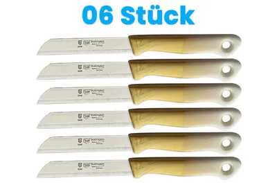 Produktbild von SMI 6-tlg Solingen Schälmesser Gemüsemesser Set Obstmesser Küchenmesser, Klinge mit Wellenschliff , Farbe gold weiß