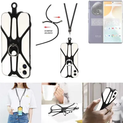 Produktbild von K-S-Trade 3in1 Handykette Handyband Handykordel Halsband Smartphone-Ring Handy-Ring kompatibel mit BLU Bold K50 Fingerhalterung Handyring