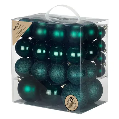 Produktbild von Weihnachtskugeln Kunststoff 4-8cm Mix 54er Set - Noble Green
