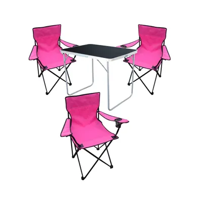 Produktbild von 4-tlg Camping Set Gartenmöbel Campingtisch 3 Klappstuhl Pink