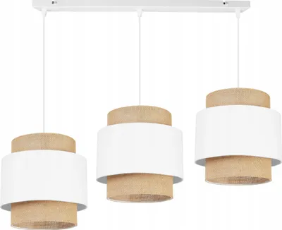 Produktbild von Boho Hängelampe - Deckenlampe - Pendelleuchte aus Metall mit Lampenschirm aus Stoff - E27 - 3-Flammig - Weiß und Jute