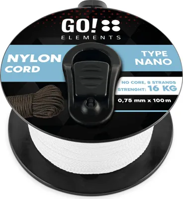 Produktbild von GO!elements 100m Nano Cord Seil aus reißfester Nylonschnur - 0,75mm Nano Cord Typ Nano Schnur - geeignet als Allzweckseil & Reepschnur - Max. 16kg, Farbe: Weiß