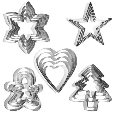 Immagine prodotto di Set di formine per biscotti natalizi, 25 pezzi, in acciaio inossidabile. Formine a forma di cuore, omino di pan di zenzero, stella, fiocco di neve, albero di Natale. Dimensioni: da 4 a 11 cm