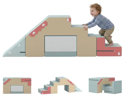 Produktbild von 2-teiliges Schaumstoff Bausteine für Kleinkinder mit abnehmbaren Bezügen, Indoor-Kletter- und Krabbelspielset, Blau