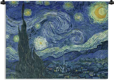 Produktbild von MuchoWow® Wandteppich Wandbehang Sternennacht - Gemälde - Alte Meister - Vincent van Gogh 150x112.50 cm Tapisserie Dekoration Wandtuch - Wanddecke - Wandteppiche