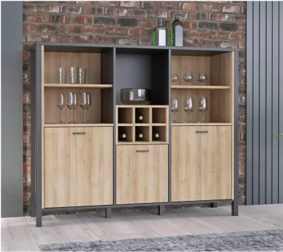 Produktbild von Highboard Regal HIGH ROCK 3-trg mit Regal Riviera Eiche Optik /Schwarz