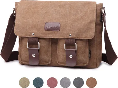 Produktbild von Herren-Segeltuch-Umhängetasche Messenger Bag Lässige Umhängetasche Briefträger Tasche Schulranzen - Braun