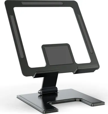 Productafbeelding van Laptopstandaard, verstelbaar, voor tablet en mobiele telefoon, houder, geschikt voor thuiswerken en bureau, opvouwbaar, zwart (T17)