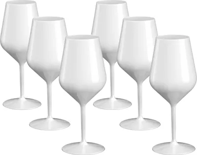 Produktbild von Doimoflair Weingläser aus Kunststoff bruchsicher Weinbecher Sektgläser Plastik Weiß 47 cl. Set 6 Stück