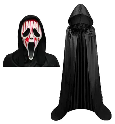 Produktbild von Ghostface Maske Scream mit schwarzem Kapuzenumhang Halloween Kostüm