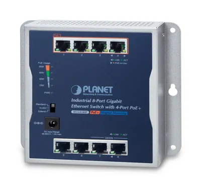 Productafbeelding van PLANET TECHNOLOGY PLANET Industriële 8-poorts Gigabit-switch (4-poorts PoE+), geschikt voor wandmontage
