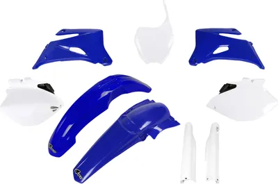 Obrázok produktu pre Súprava krytov UFO PLAST, 9-dielna súprava plastových krytov s ochranou vidlice pre Yamaha YZ F 250 / 450 cm³, rok výroby 2006 – 2007, farba: modrá / biela