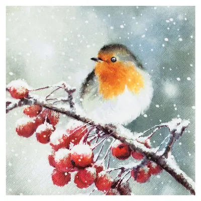 Produktbild von 20 Servietten Hello Robin - Winterszene mit Vogel 33x33cm