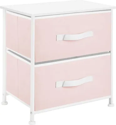 Produktbild von mDesign Nachttisch Kommode Schrank Organizer Stoff Metall MDF Rosa / Weiß