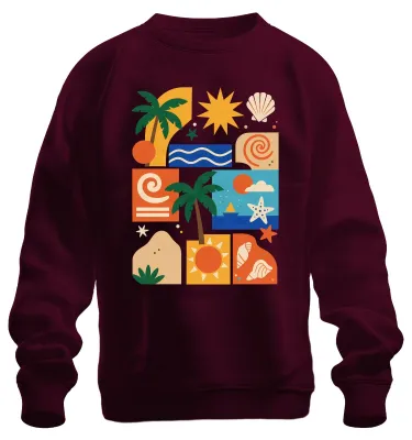 Produktbild von Tropische Palme Strand Ozean Sonne Urlaub Sommer Seestern Sweatshirt Pullover, Burgundy, 3XL