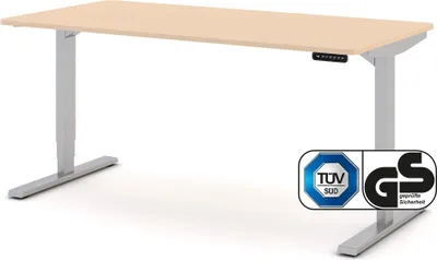 Produktbild von ASSMANN Elektrisch höhenverstellbarer Schreibtisch Y-Line Curved Kiesel Weißaluminium, 120x80cm, Memoryfunktion, 2-fach-Motorik