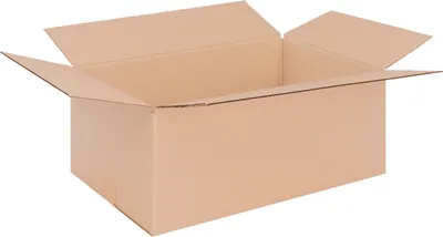 An empty, open cardboard box on a white background.