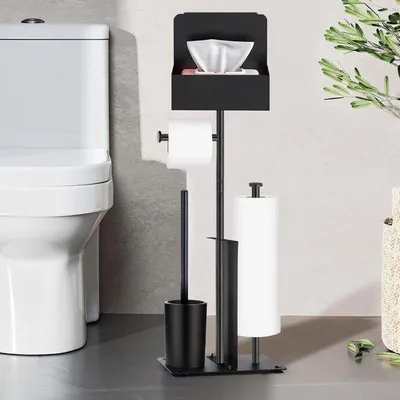 Image de Kit d'accessoires RVS avec raclette et support pour WC, noir