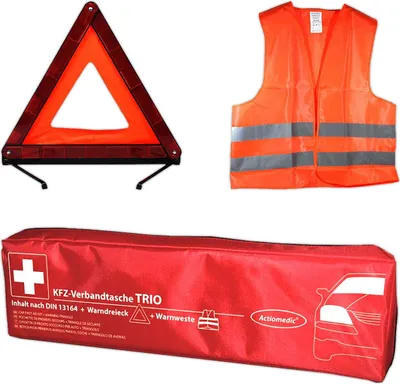 Produktbild von Gramm Actiomedic Car Safety KFZ-Verbandtasche TRIO DIN 13164:2022 - inkl. Warndreieck und Warnweste