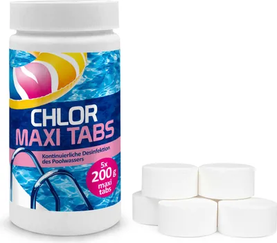 Produktbild von Chlortabs für Pool 200g - Langsamlöslich chlortabletten Pool - Desinfektion Chlorung Pool - Pool Chemie - Pflege für Schwimmbad - 1 kg