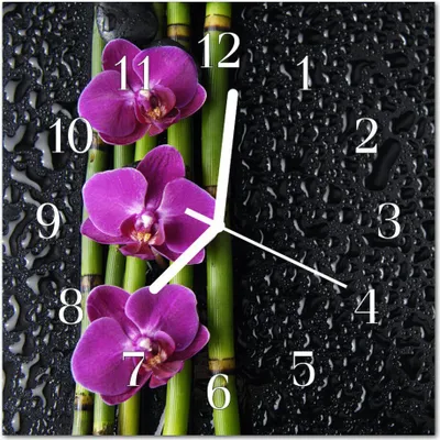 Produktbild von Glasuhr Wanduhr Küchenuhr Echt-Glas 30x30 cm Orchidee violett